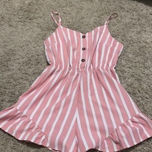 pink and white stripped romper
